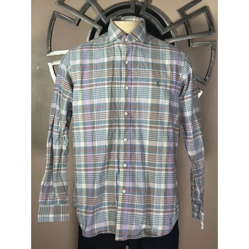 Polo Ralph Lauren Mens Large Classic Fit Plaid Cotton Button Down Shirt Purple